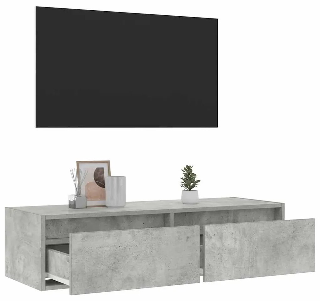 TV szekrény LED világítással beton szürke 100X35,5x25 cm