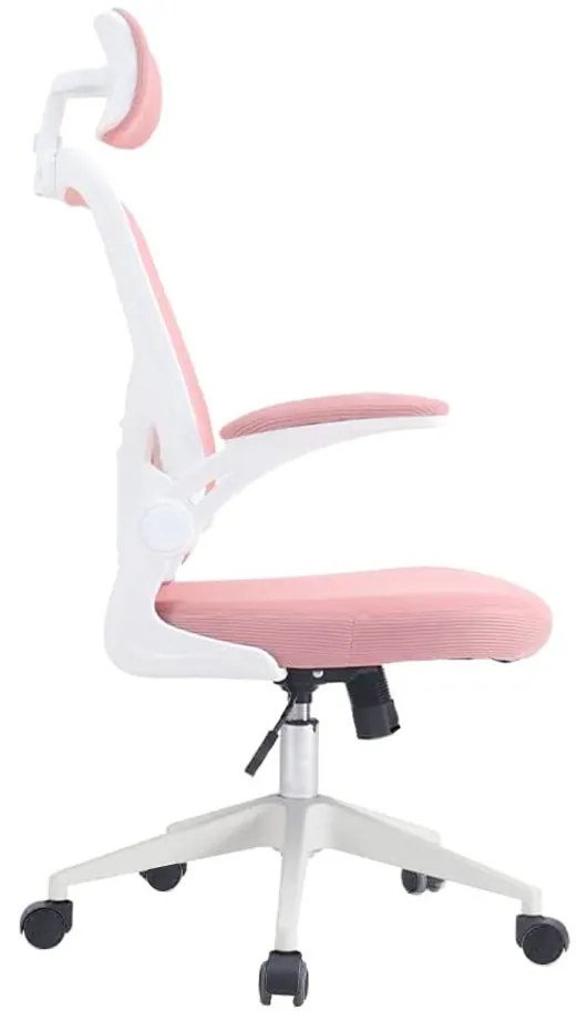 Ergonomikus irodai szék deréktámasszal, fejtámlával, rózsaszín
