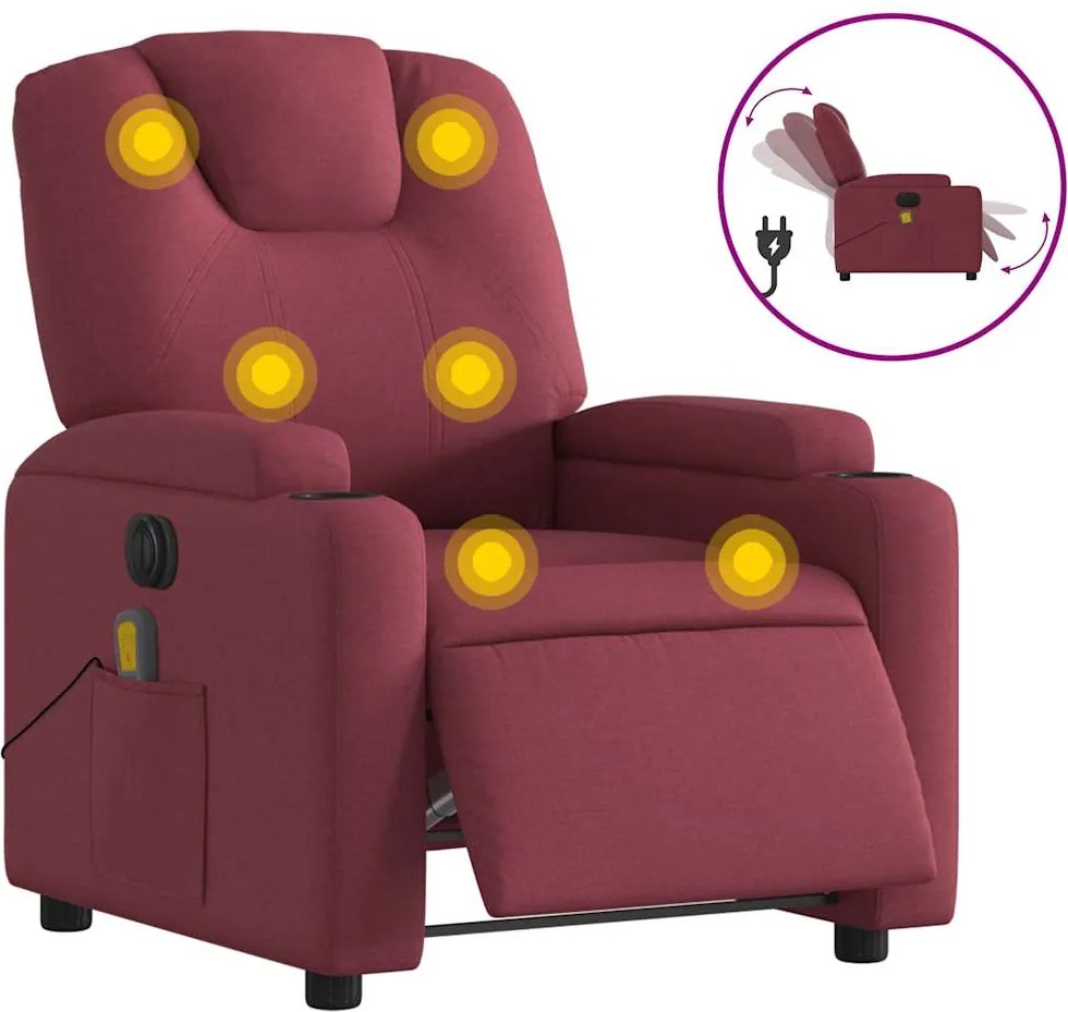 vidaXL bordó szövet elektromos dönthető masszázsfotel
