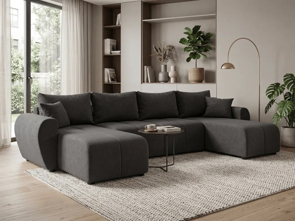 SEVIO U alakú kihúzható ülőgarnitúra, 311x145 cm, sötétszürke + 2 párna INGYEN
