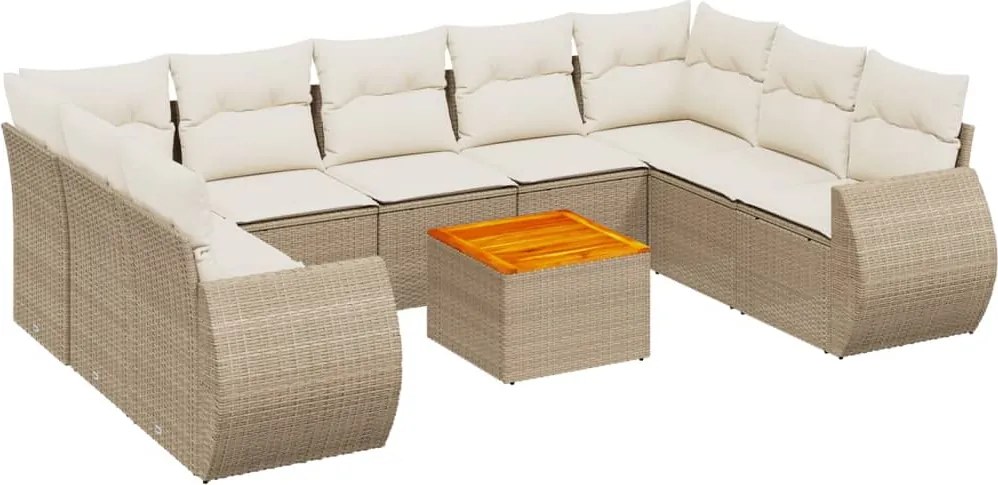 vidaXL 10 részes bézs polyrattan kerti ülőgarnitúra párnával