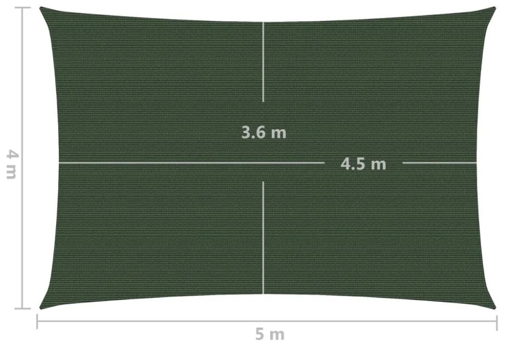 sötétzöld HDPE napvitorla 160 g/m² 4 x 5 m