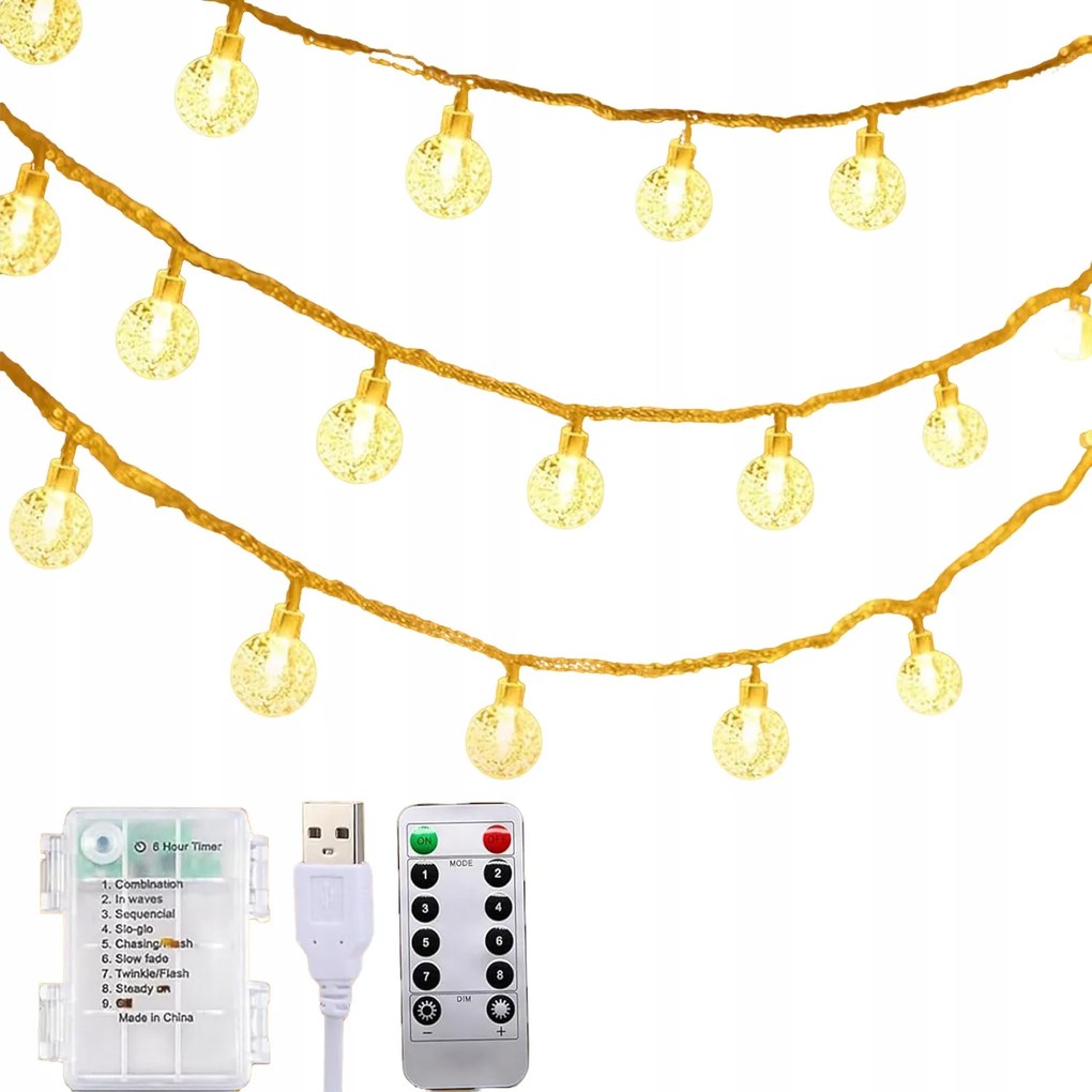 Karácsonyfa Fények Elemes Labdák Távirányító 8 Üzemmód Meleg Fehér 100 Led