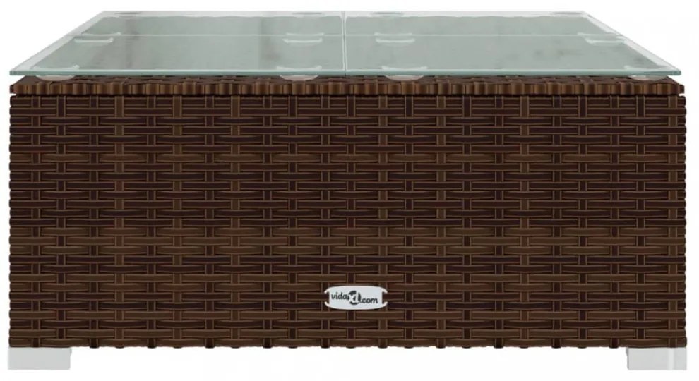 Barna polyrattan és üveg kerti dohányzóasztal 60 x 60 x 30 cm