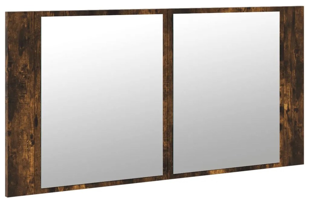füstös tölgy akril LED-es tükrös fürdőszobaszekrény 90x12x45 cm