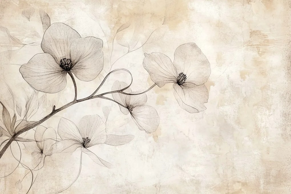 Fotótapéta Flizelina Rajz Grafika Virágok Bézs Szépia Retro 152,5x104 ragasztó