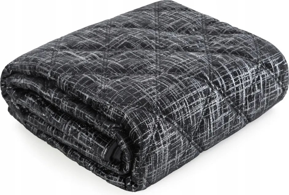 Dekoratív ágytakaró BLINK6 170x210 fekete bársony steppelt fényes nyomott minta