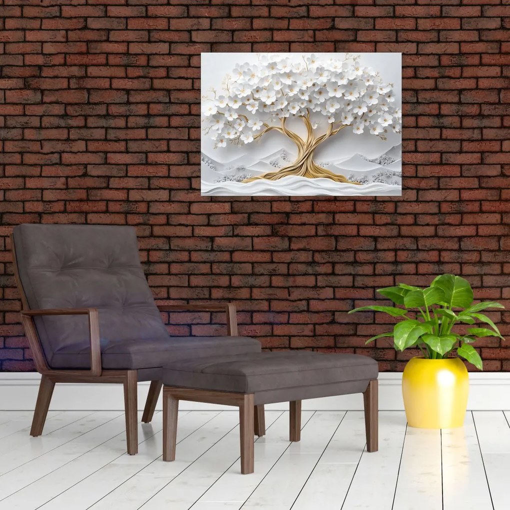 Üveg kép – 3D elegáns életfa virágokkal (70x50 cm)