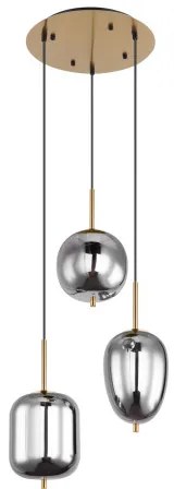 Globo 15345-3MM Függeszték fém matt, füszszínű üveg búrák, 3 eltérő alakú, ø: 460mm, M: 1200mm, fényforrás nélkül szállítva 3x E14 40W 230V