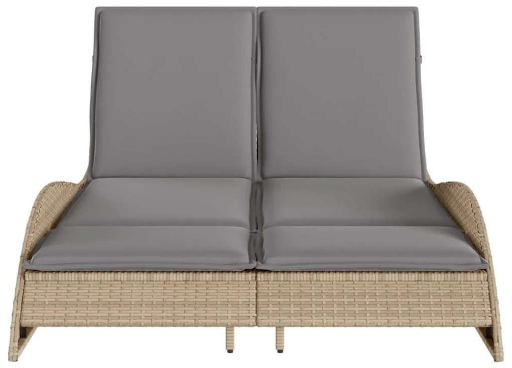 Bézs polyrattan napozóágy párnákkal 114x205x73 cm