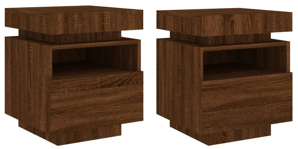 2 db barna tölgy éjjeliszekrény LED-fényekkel 40x39x48,5 cm