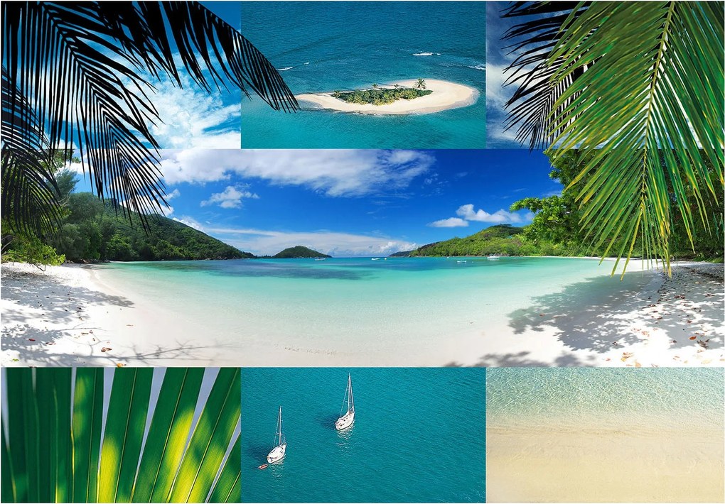 Fotótapéta Fehér tengerpart türkiz lagúna vinil pálmafák 254x184 +ragasztó