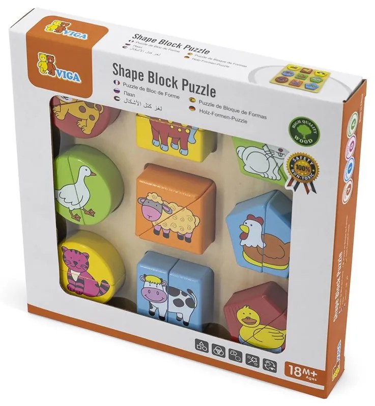 Fa képes kirakó puzzle Viga formák és állatok