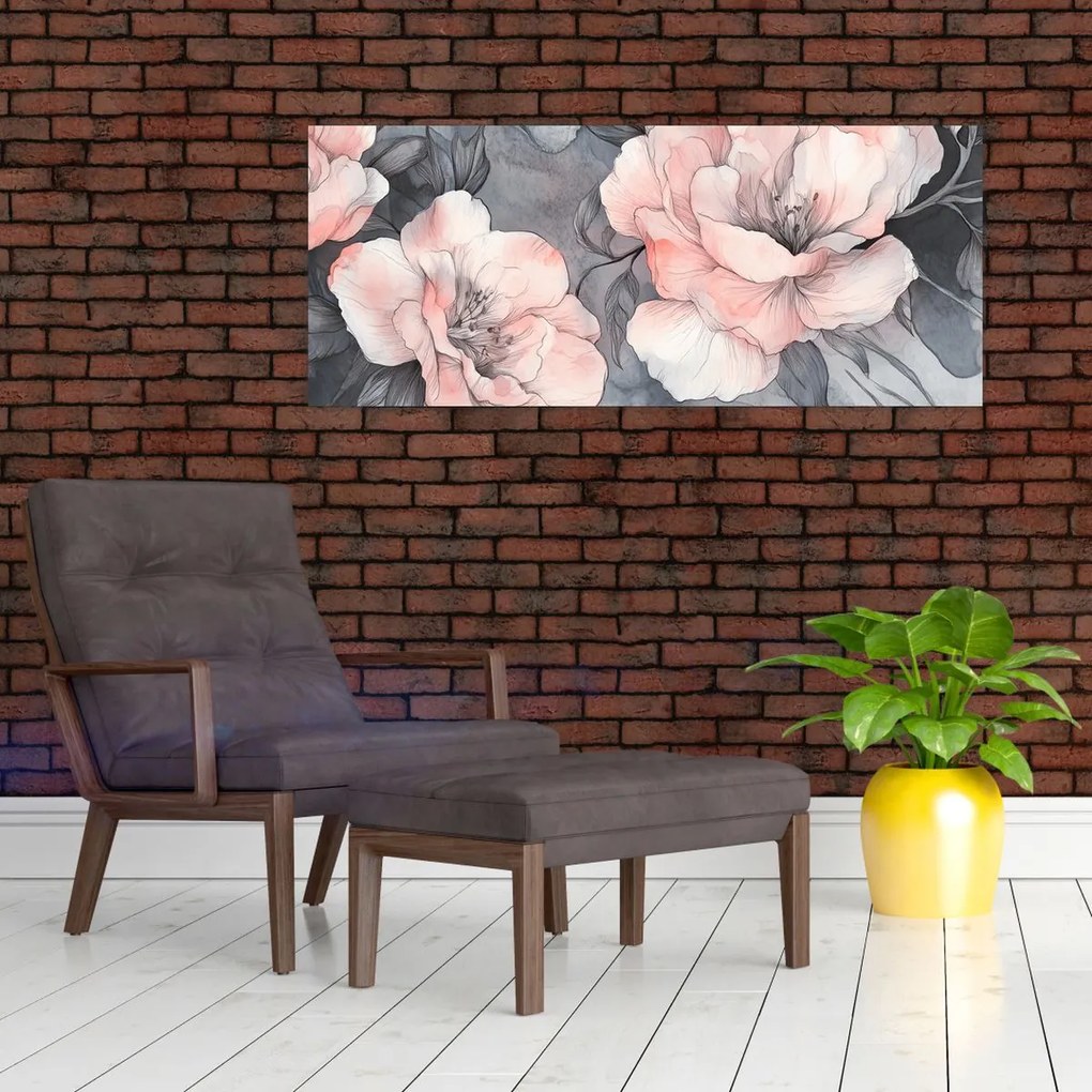 Kép - Virágok vázlata (120x50 cm)