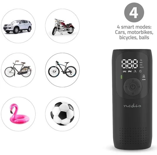 Nedis PAAC10BK - Digitális zsebkompresszor 4000 mAh 5V