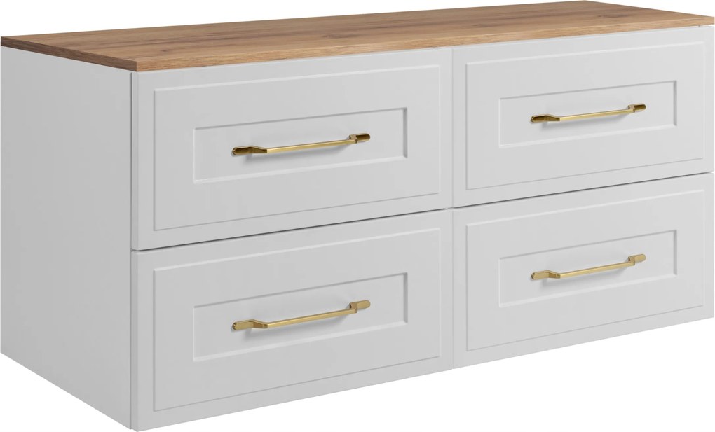 Fürdőszoba szekrény mosdó alá fehér tölgy 160 Cm keret front Mdf Asztallap