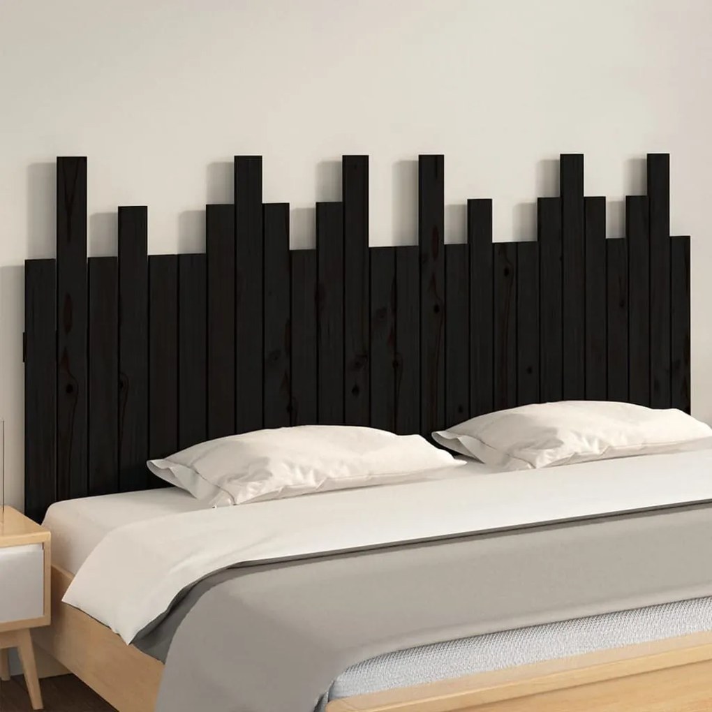 fekete tömör fenyőfa fali fejtámla 166 x 3 x 80 cm