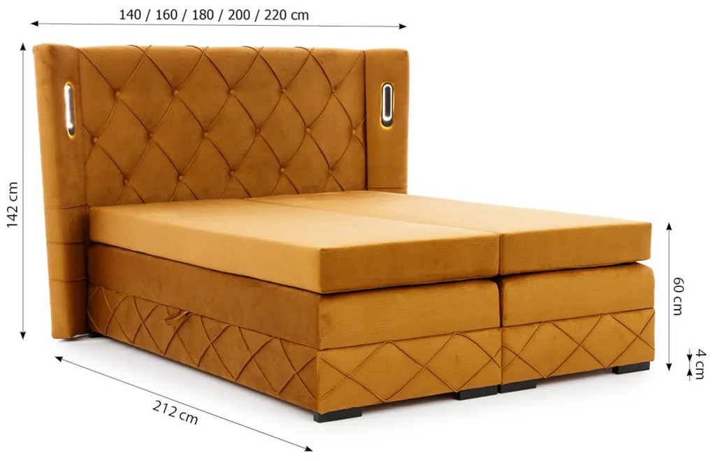 SONO kárpitozott boxspring ágy, 200x200, monolith 84