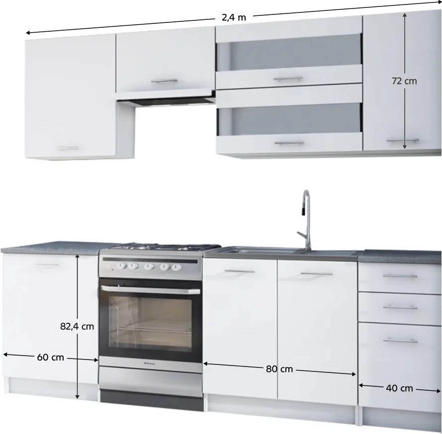 konyhabútor 2,4 m, fehér, FABIANA
