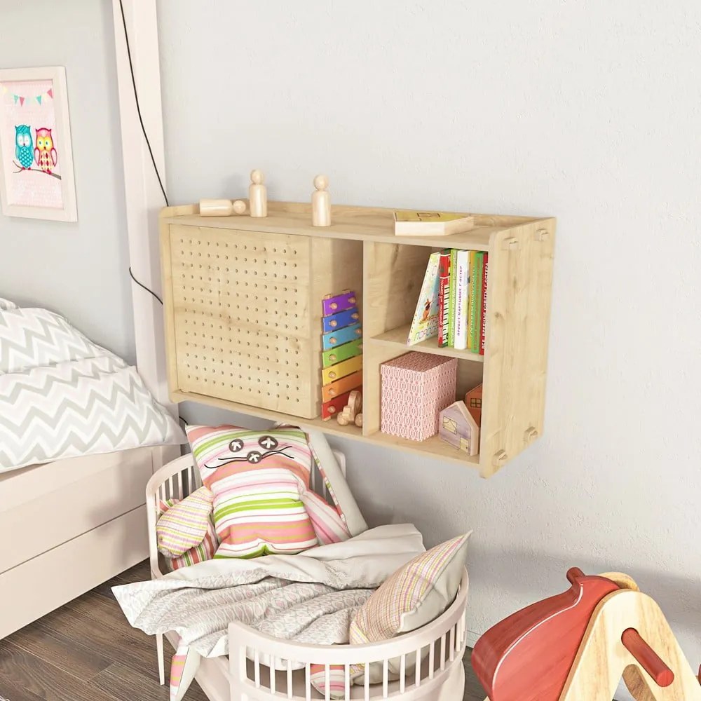 Natúr színű fali könyvespolc tölgyfa dekorral 65x30 cm Sima – Kalune Design