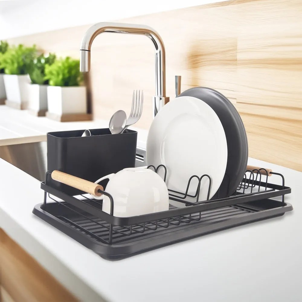 Fekete fém edényszárító 43x23,5 cm Radka – Orion