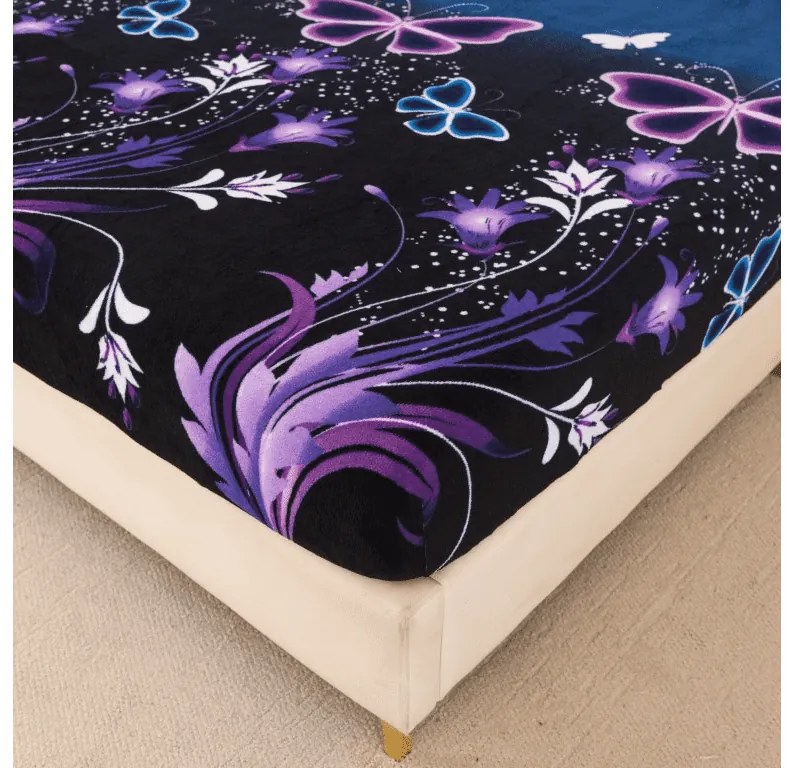 Mikroplüss lepedő VIOLET BUTTERFLY 160x200 cm sötétkék