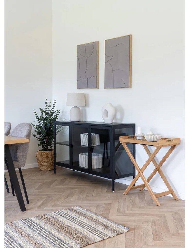 Brisbane vitrines komód, 3 ajtó, acél, fekete 140x40x85 cm