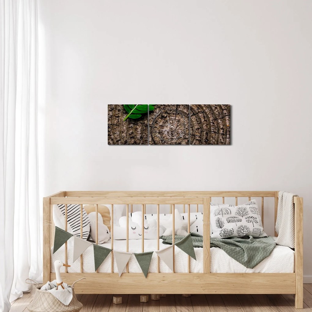 Kép egy levél a fatörzsön (órával) (90x30 cm)