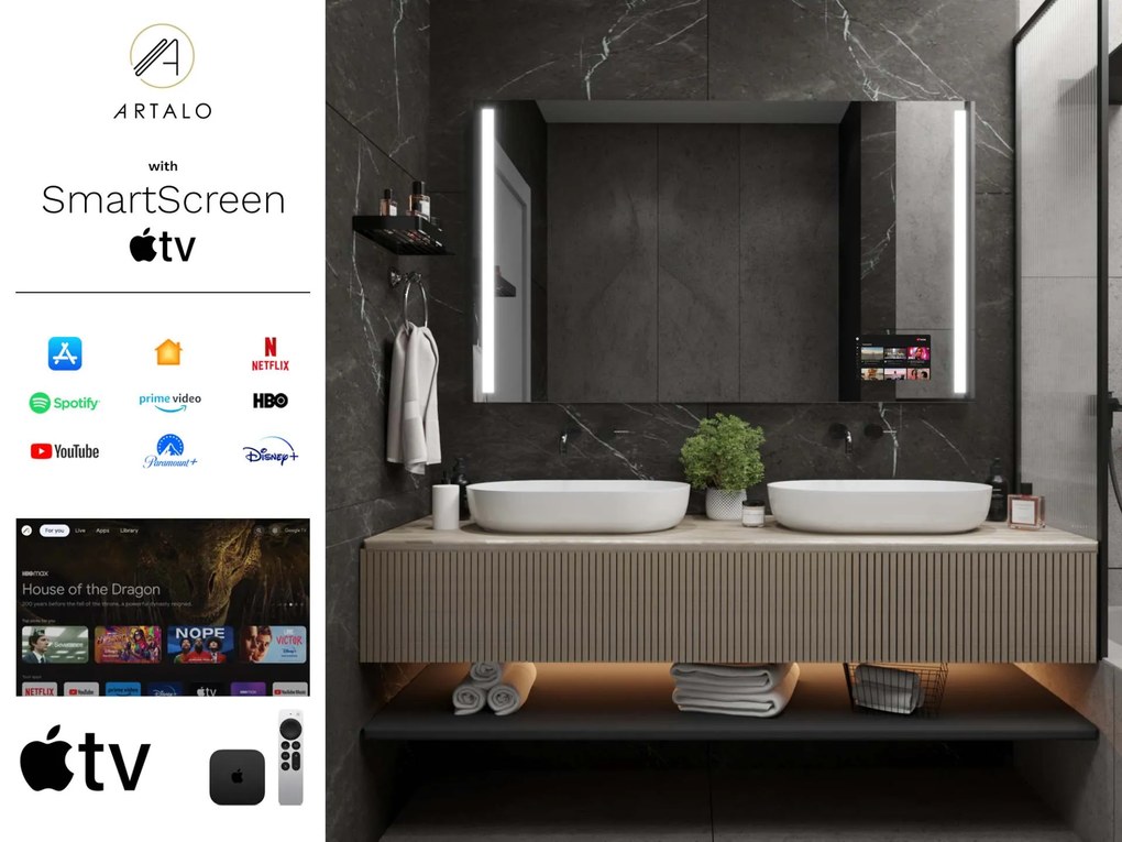 SMART tükör LED világítással M4 prémium + SmartScreen with Apple TV