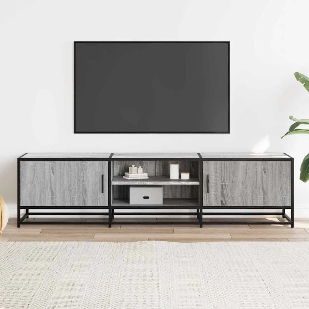 szürke sonoma színű szerelt fa és fém TV-szekrény 160x35x41 cm