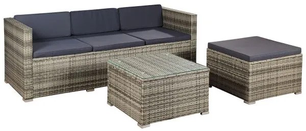 Juskys Punta Cana M kerti rattan szett - szürke/antracit párnák