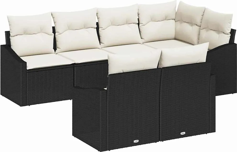 vidaXL Kanapé Szett párnával 7 pcs Fekete polirattan