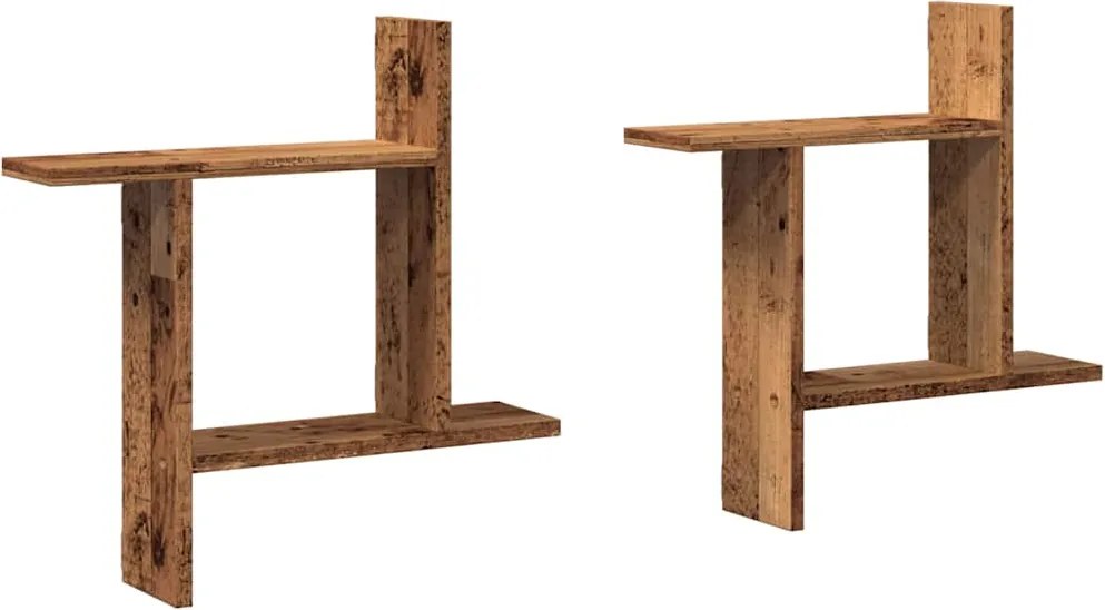 vidaXL 2 db antik fa színű szerelt fa fali polc 50 x 12 x 50 cm