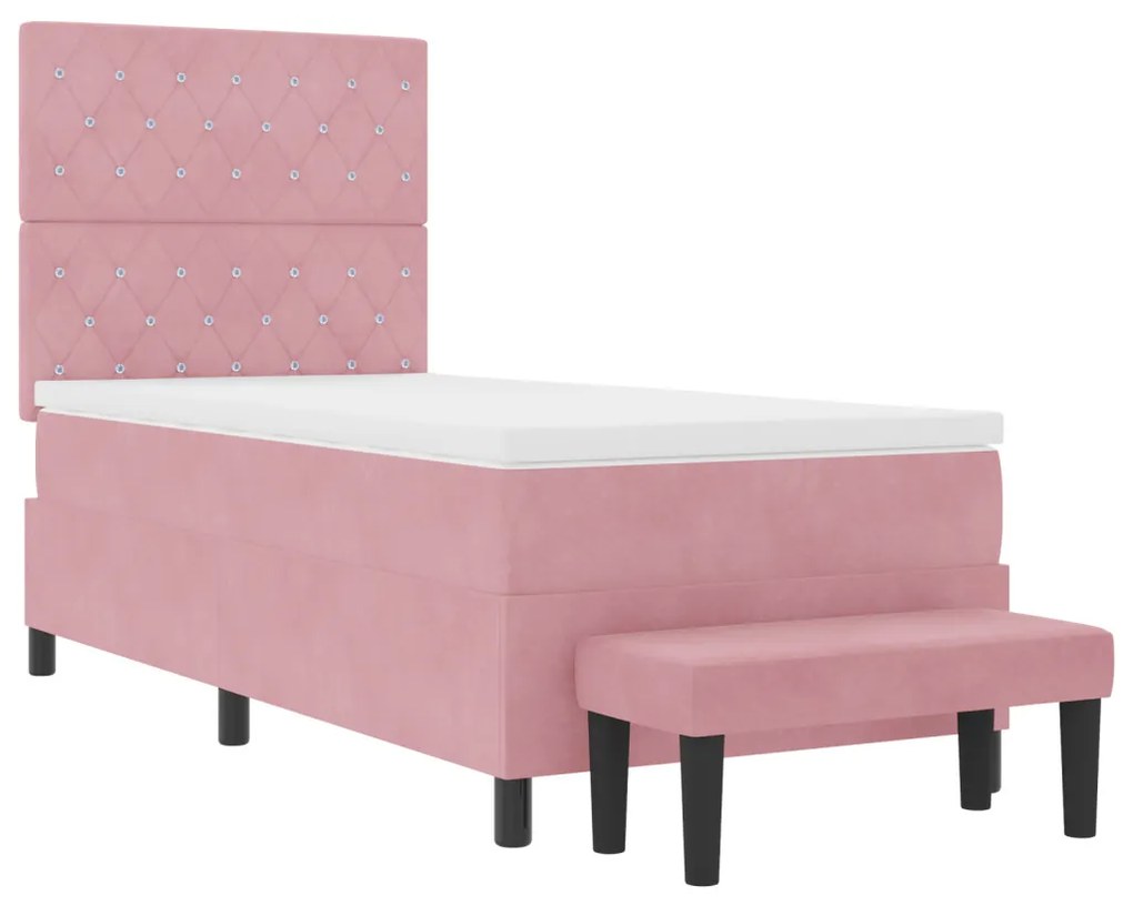 Box Spring Ágy Matraccal és Paddal Rózsaszín 90x190 cm Bársony