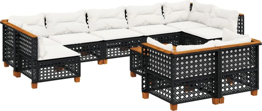 vidaXL 10 részes fekete polyrattan kerti ülőgarnitúra párnákkal