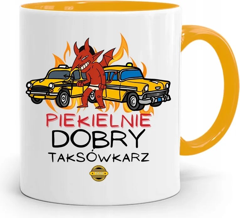 Sárga Bögre Taxisofőrnek Pokolian Jó, fényképes nyomattal