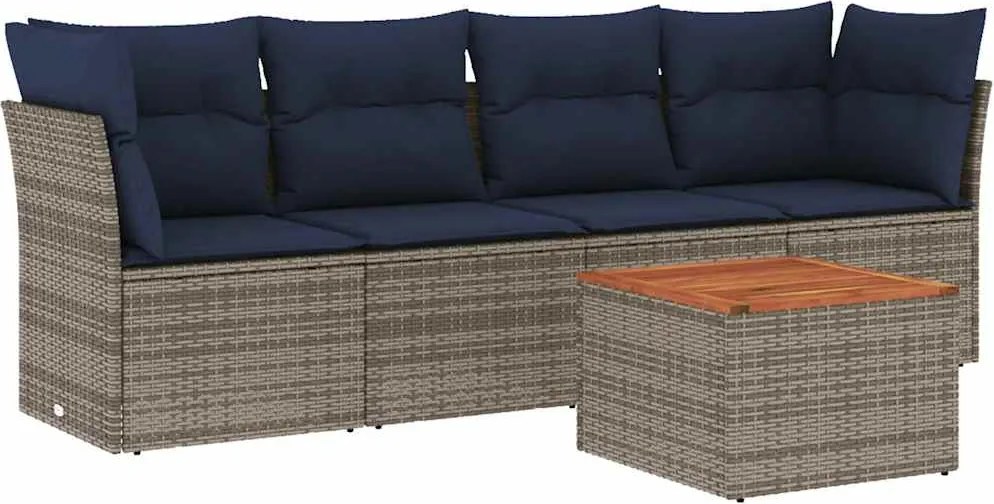 vidaXL 5 részes szürke polyrattan kerti ülőgarnitúra párnával