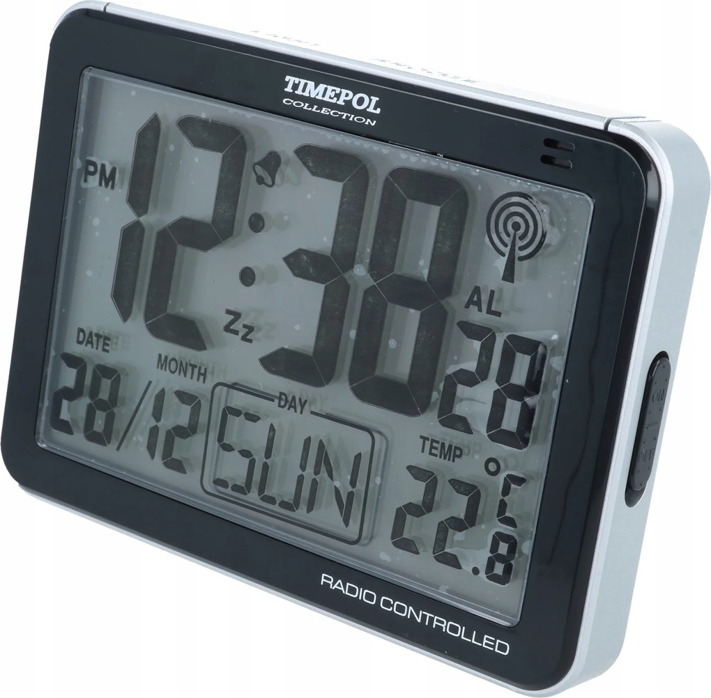 LCD Ébresztőóra R852-DCF Fekete Radiocontrol Akkumulátor Ajándék