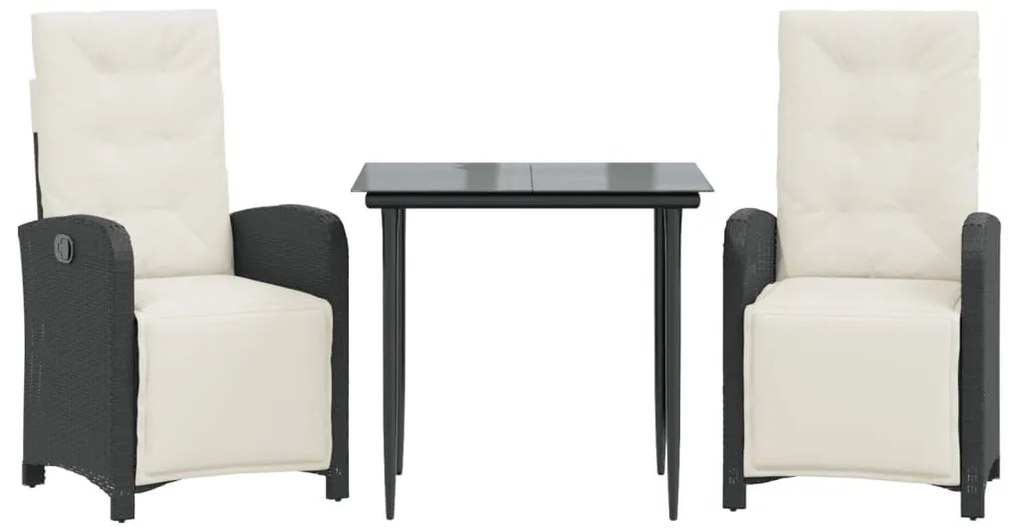 3 részes fekete polyrattan bisztrógarnitúra párnával