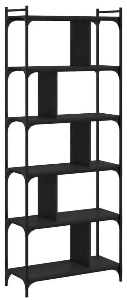 6 szintes fekete szerelt fa könyvespolc 76 x 32 x 192 cm
