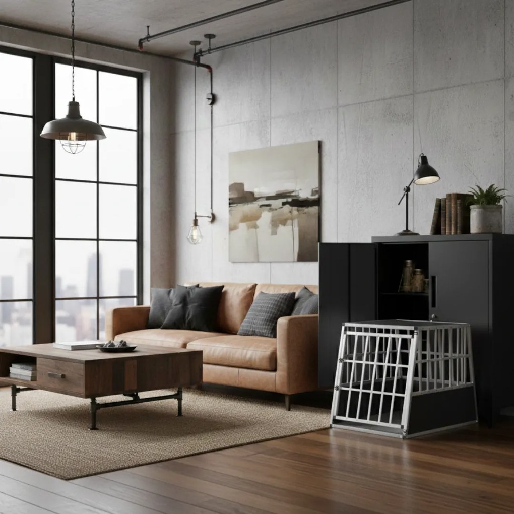 BRUNO kutyaszállító box, 66x90x72cm, ezüst/fekete Jurhan