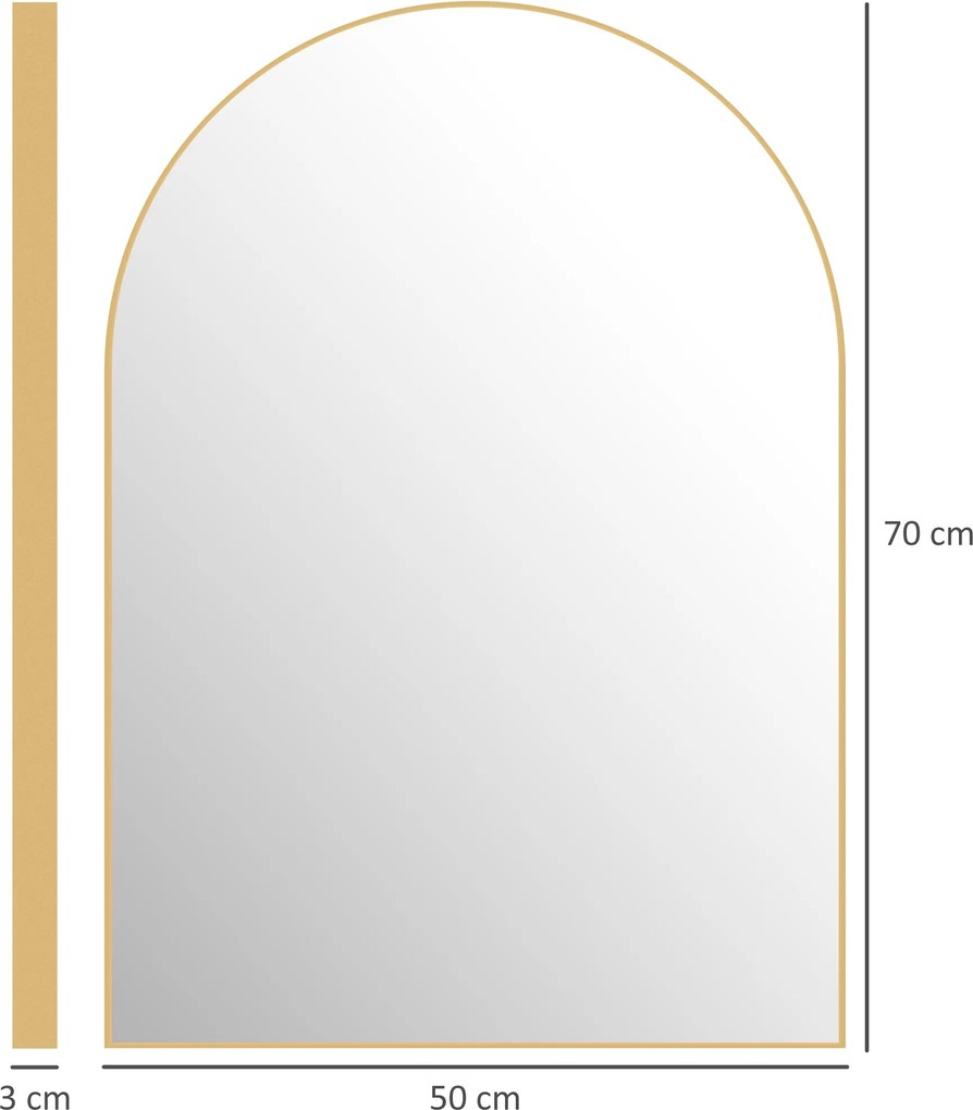 HOMCOM Ívelt Fali Tükör, Fürdőtükör, 50 x 70 cm, nagy felbontású, alumínium ötvözet kerettel, hálószobába, nappaliba, előszobába, arany | Aosom
