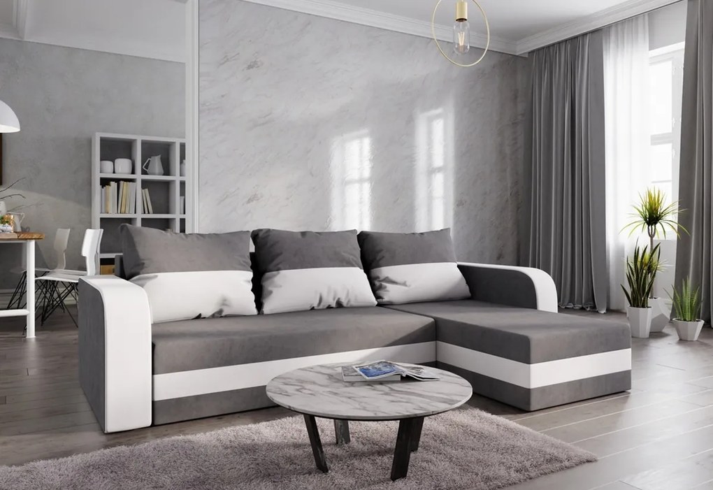 WELTA ágyazható sarok ülőgarnitúra, 235x85x139, szürke/fehér, mikrofáze10/fehér