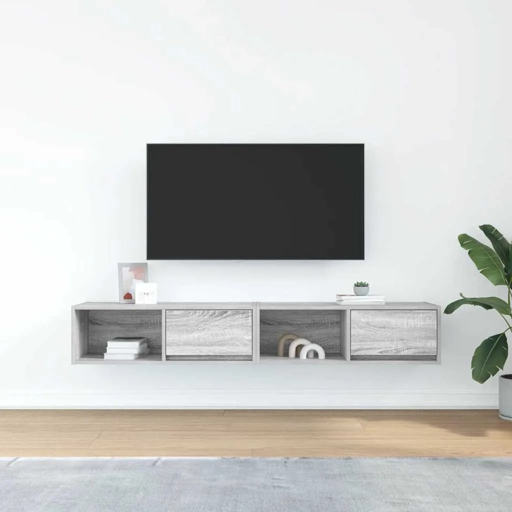 2 db szürke sonoma szerelt fa fali TV-szekrény 80x31x25,5 cm