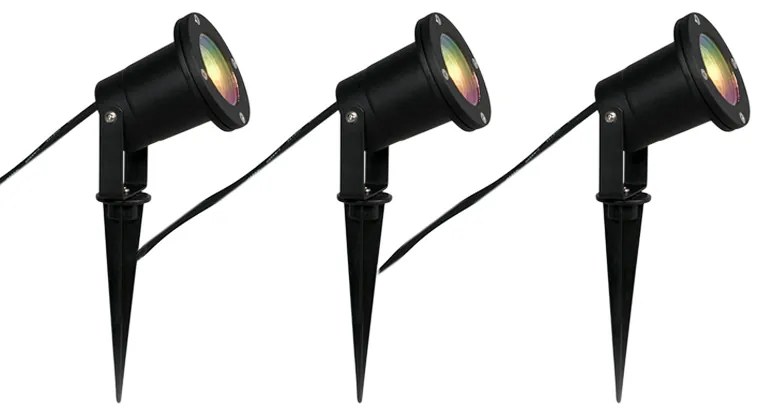 3 darabos intelligens kerti szpotlámpa készlet fekete színben, kábellel és dugóval, 200 cm, IP65, Zigbee GU10 - Basic