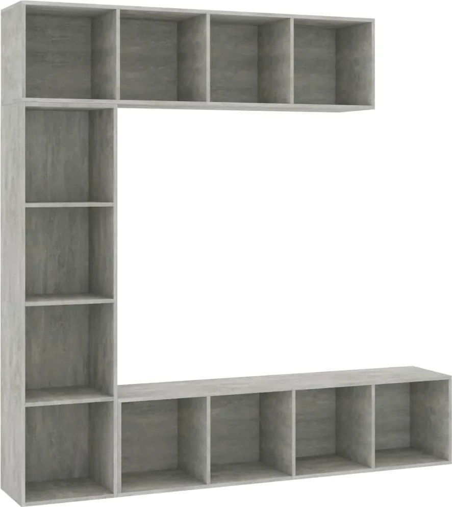 vidaXL 3-részes betonszürke könyv-/TV-szekrényszett 180 x 30 x 180 cm