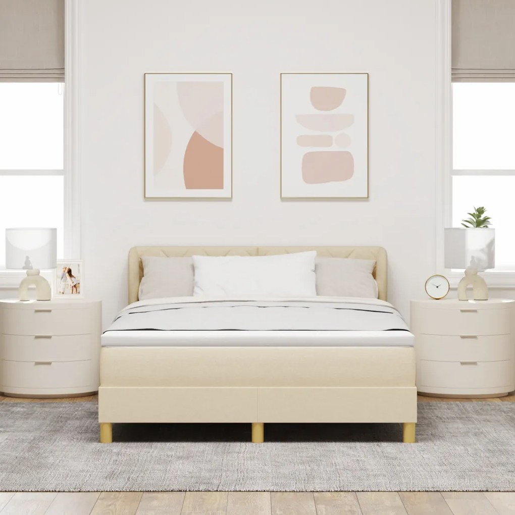 Boxspring Ágy Matrac Felszereléssel - Krém, 140x190 cm, Szövet