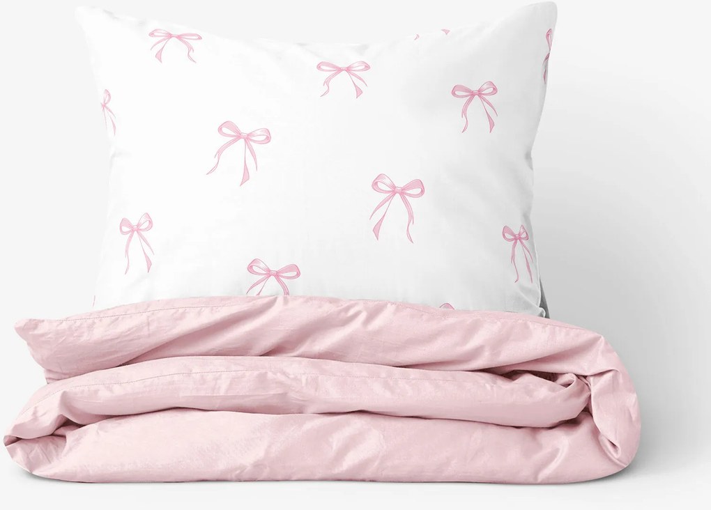 Goldea pamut ágyneműhuzat duo - rózsaszín masnik, púderrózsaszín hátoldal 220 x 200 és 2db 70 x 90 cm