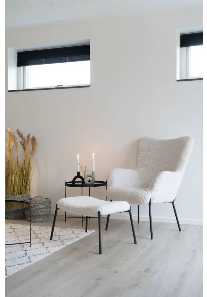 Glasgow fotel, mesterséges báránybőr, fehér fekete lábakkal