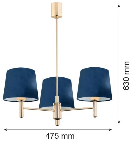 Argon 1485 - Csillár rúdon PONTE 3xE27/15W/230V kék/sárgaréz